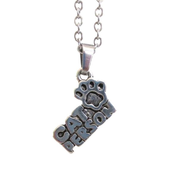 New Cat Person with Paw Pendant Necklace on 18" Stainless Chain Cat Lover Gift - Picture 4 of 6